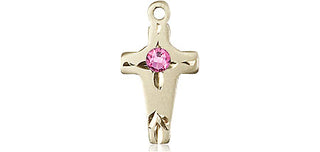 14kt Gold Filled Cross Pendant with a 3mm Rose Swarovski stone on an 18-inch Gold Filled Light Curb Chain