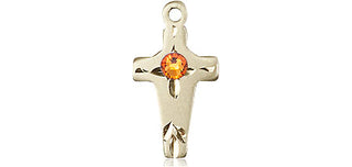 14kt Gold Filled Cross Pendant with a 3mm Topaz Swarovski stone on an 18-inch Gold Filled Light Curb Chain