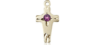 14kt Gold Filled Cross Pendant with a 3mm Amethyst Swarovski stone on an 18-inch Gold Filled Light Curb Chain