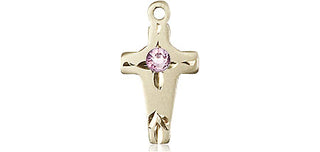 14kt Gold Filled Cross Pendant with a 3mm Light Amethyst Swarovski stone on an 18-inch Gold Filled Light Curb Chain