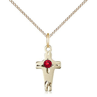 14kt Gold Filled Cross Pendant with 3mm Ruby Swarovski Necklace