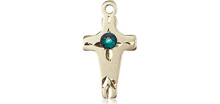 14kt Gold Cross Medal with a 3mm Emerald Swarovski stone