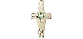 14kt Gold Cross Medal with a 3mm Peridot Swarovski stone