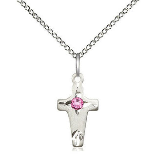 Sterling Silver Cross Pendant with 3mm Rose Swarovski stone Necklace