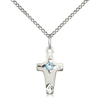 Sterling Silver Cross Pendant with 3mm Aqua Swarovski stone Necklace