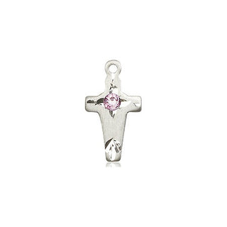 Sterling Silver Cross Pendant with a 3mm Light Amethyst Swarovski stone on an 18-inch Sterling Silver Light Curb Chain