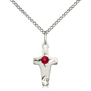 Sterling Silver Cross Pendant with 3mm Ruby Swarovski stone Necklace