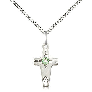 Sterling Silver Cross Pendant with 3mm Peridot Swarovski stone Necklace