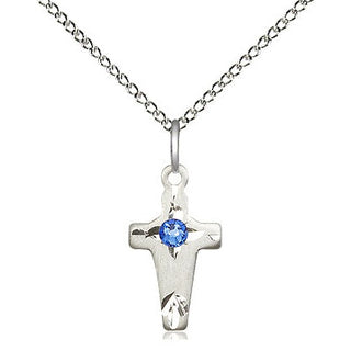 Sterling Silver Cross Pendant with 3mm Sapphire Swarovski stone Necklace