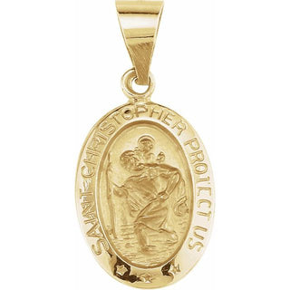 14K Yellow 15x11 mm Oval Hollow Saint Christopher Medal