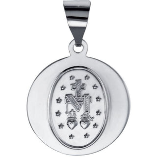 14K White 18 mm Hollow Round Miraculous Medal