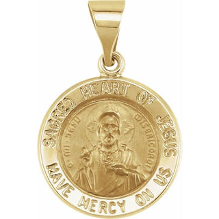 14K Yellow 15 mm Round Hollow Sacred Heart of Jesus Medal  