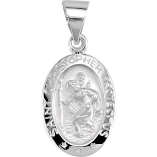 14K White 15x11 mm Oval Hollow Saint Christopher Medal