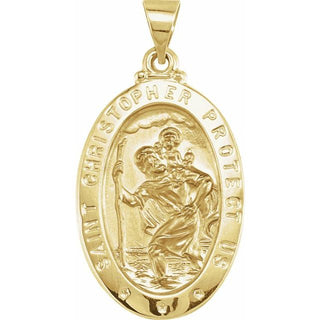 14K Yellow 25x17 mm Oval Hollow Saint Christopher Medal