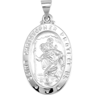 14K White 25x17 mm Oval Hollow Saint Christopher Medal