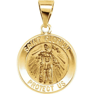 14K Yellow Hollow Saint Florian Metal Pendant