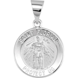 14K White Hollow Saint Florian Metal Pendant