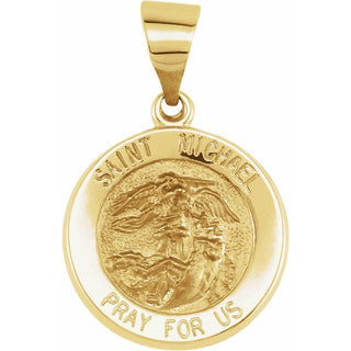 14K Yellow 15x15 mm Round Hollow Saint Michael Medal  