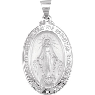 14K White 25x18 mm Oval Hollow Miraculous Medal