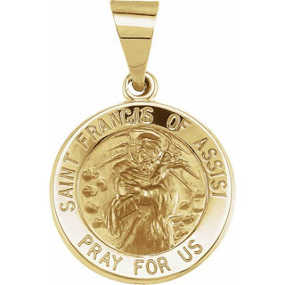 14K Yellow 15 mm Round Hollow Saint Francis of Assisi Medal
