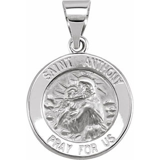 14K White 15 mm Round Hollow Saint Anthony Medal
