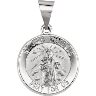 14K White 15 mm Round Hollow Saint Jude Medal