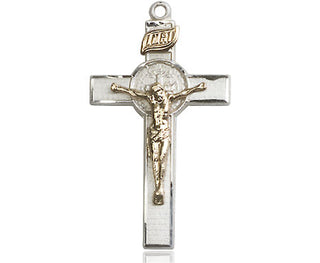 Two-Tone GF/SS Saint Benedict Crucifix Medal Catholic Jewelry