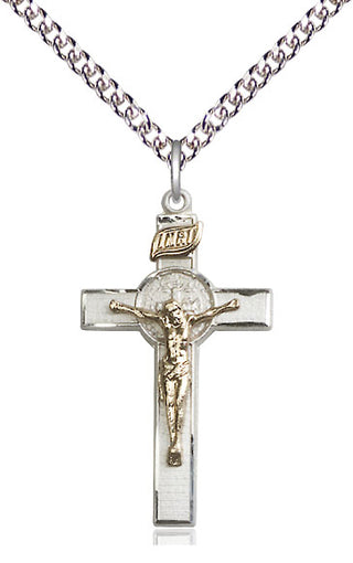Two-Tone GF/SS Saint Benedict Crucifix Medal Catholic Jewelry