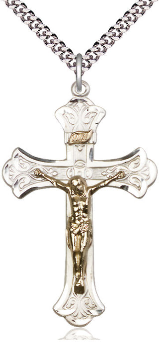 Two-Tone GF/SS Crucifix Medal Catholic Jewelry