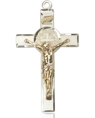 Two-Tone GF/SS Saint Benedict Crucifix Medal Catholic Jewelry