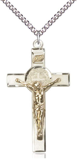Two-Tone GF/SS Saint Benedict Crucifix Medal Catholic Jewelry