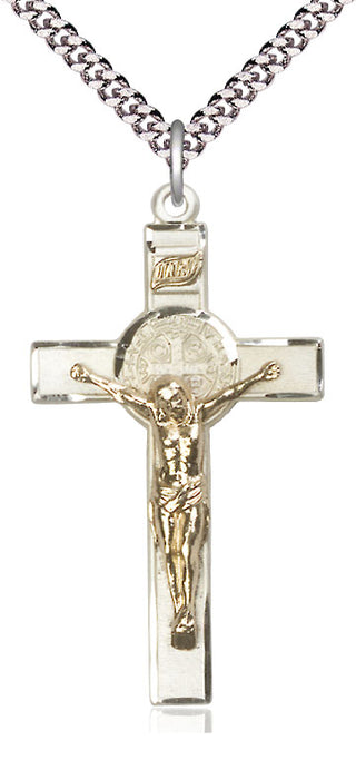 Two-Tone GF/SS Saint Benedict Crucifix Medal Catholic Jewelry
