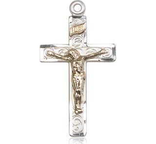 Two-Tone GF/SS Crucifix Medal Catholic Jewelry