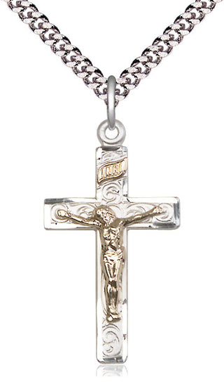Two-Tone GF/SS Crucifix Medal Catholic Jewelry