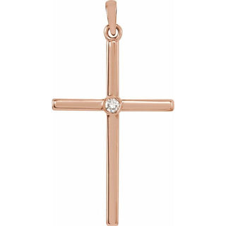 14K Rose .03 CT Natural Diamond Cross Pendant