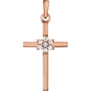14K Rose .06 CTW Natural Diamond Cross Pendant