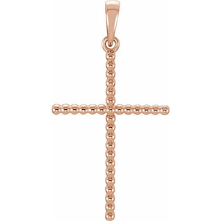 14K Rose Beaded Cross Pendant