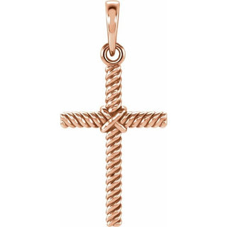 14K Rose 17.5x11.3 mm Rope Cross Pendant  