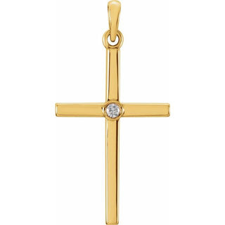 14K Yellow .02 CT Natural Diamond Cross Pendant