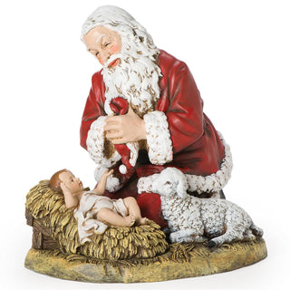 13-Inch Kneeling Santa With Lamb Figurine