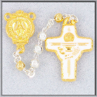 Silver Cubed Bead Communion Rosary Boxed