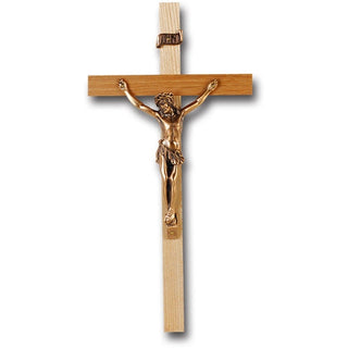 10" Oak Wood Cross With Museum Gold Corpus