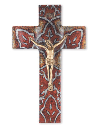 10"Burnt Orange Glass Cross with Museum Gold Corpus