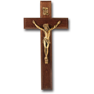 10" Walnut Crucifix With Museum Gold Corpus