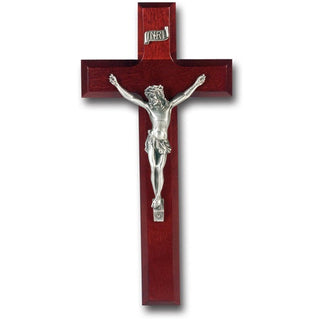 10" Dark Cherry Cross With Fine Pewter Corpus