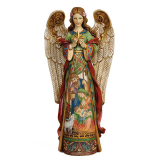 15.75-Inch Angel Holding Star W/ Holy Family In Skirt Figurine