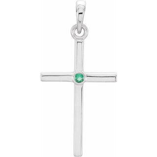 14K White Natural Emerald Cross Pendant