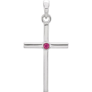 14K White Natural Ruby Cross Pendant