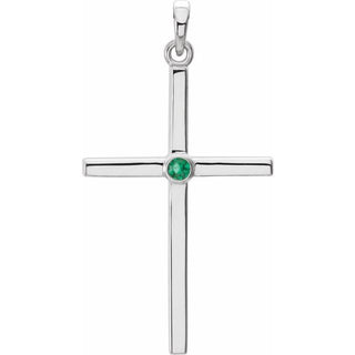 14K White Natural Emerald Cross Pendant