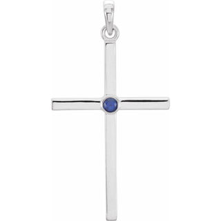 Platinum Natural Blue Sapphire Cross Pendant